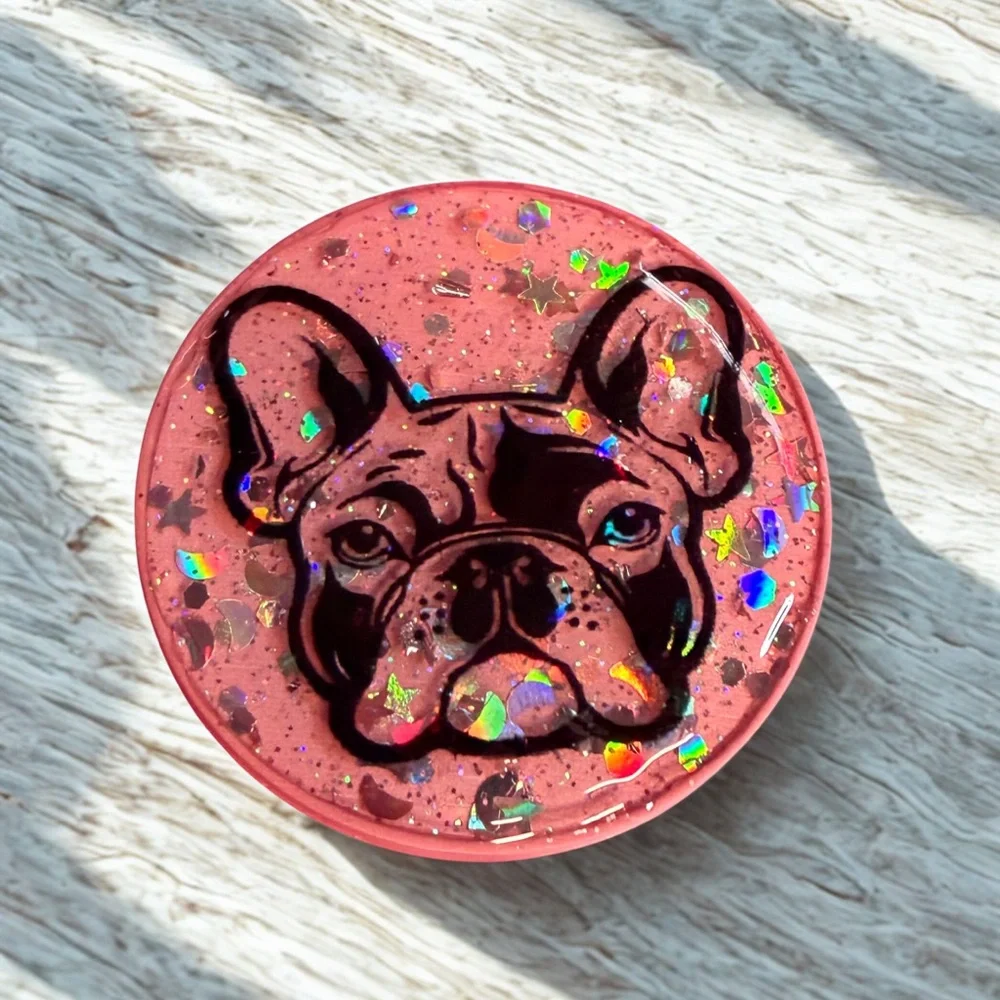 Pink Glitter French Bulldog Phone Grip